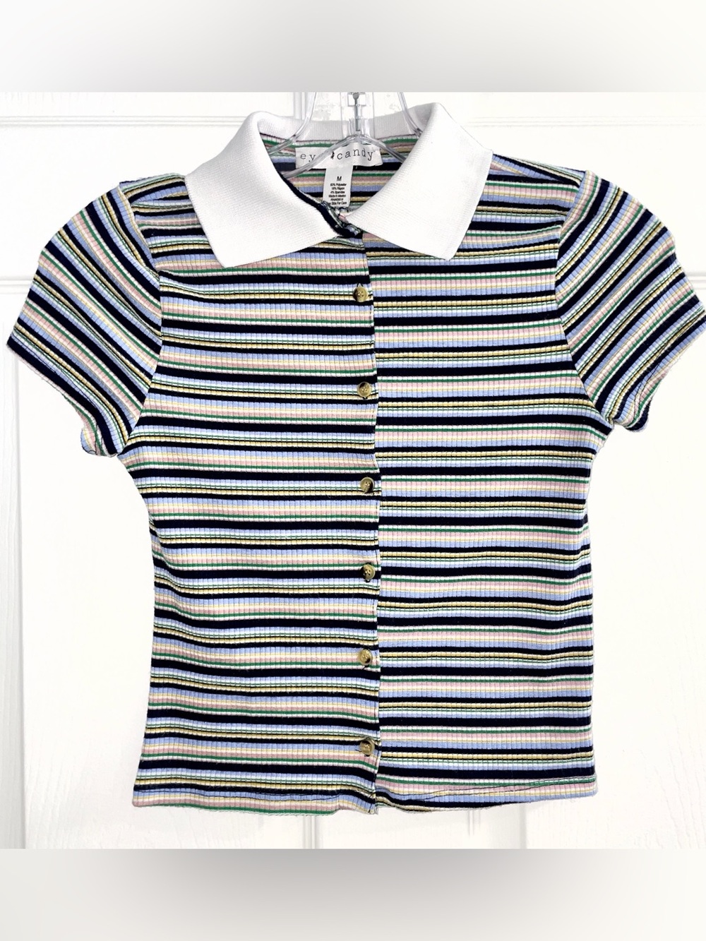Eye Candy Button Down Striped Y2K Tee Medium